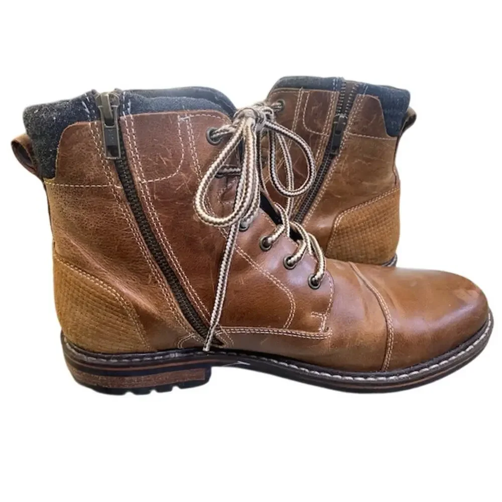 Crevo Mens‎ Chestnut Brown Leather Hammersmith Ankle Boots Sz 12 Lace-Up & Zip